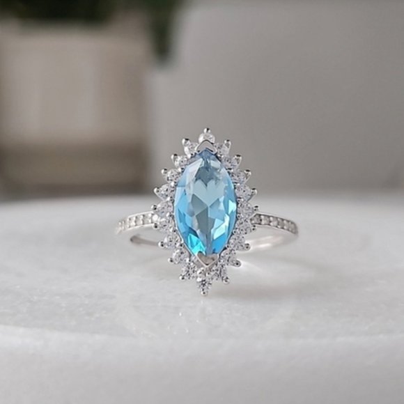 Blue Topaz Marquise Gemstone ring925 Sterling Silver Charmed Aroma - Picture 5 of 6